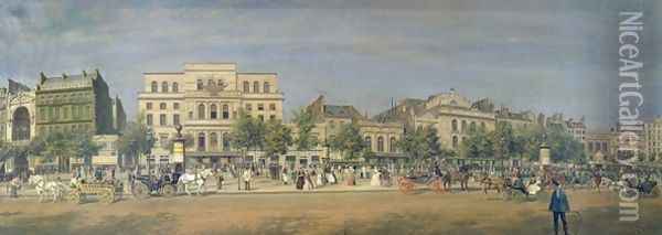 Panorama of Le Boulevard du Temple and its several theatres, c.1860 Oil Painting - Adolphe Martial Potemont