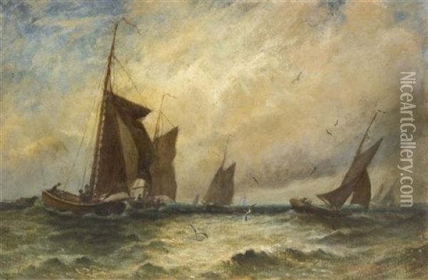 Boats At Sea Oil Painting - Edward Packbauer