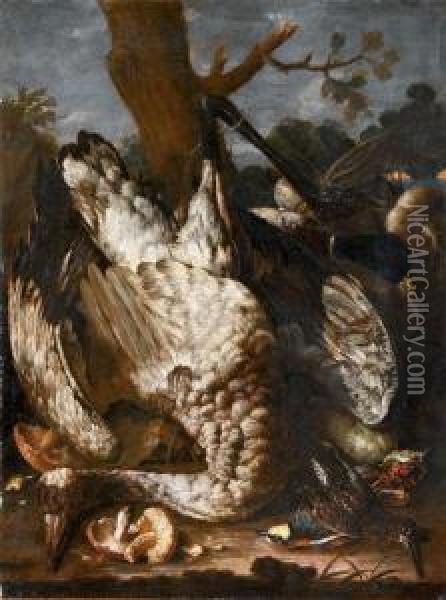Selvaggina Di Piuma Su Sfondo Di Paesaggio Oil Painting - Pietro Navarra