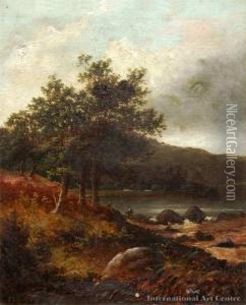 Riverside Fishing Oil Painting - E. C. Williams