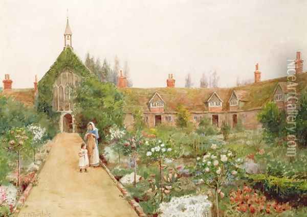 A Country Garden at Bray, Berkshire Oil Painting - Thomas Nicholson Tyndale