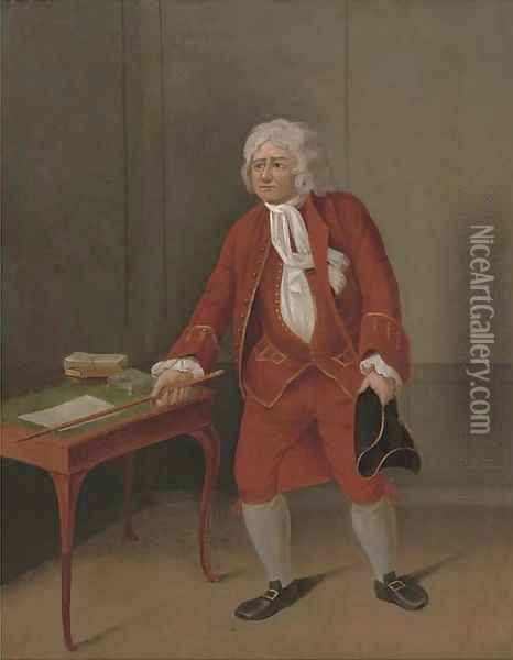 Portrait of an actor, full-length, in a red coat, waistcoat and breeches Oil Painting - English School