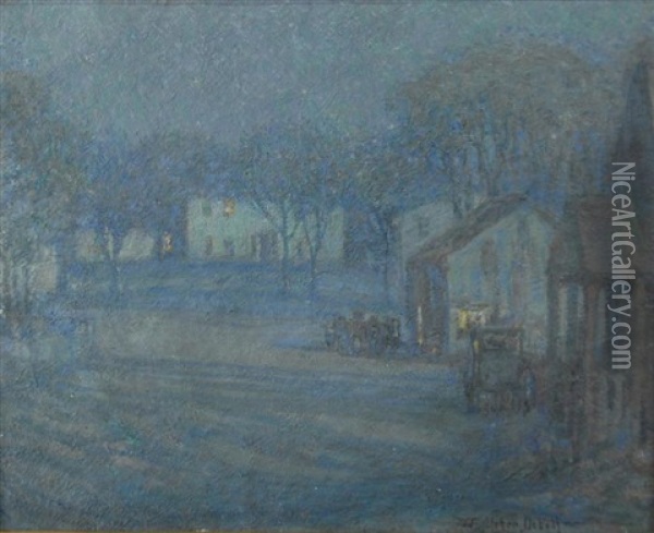 New England Village Moonlight Oil Painting - Frederik Usher Devoll