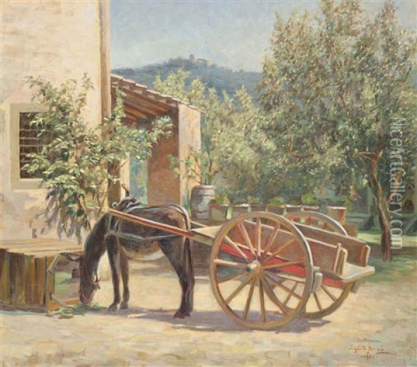 A Donkey At A Villa In Settignano, Italy Oil Painting - Sigurd Soelver Schou