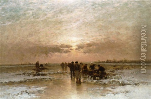 Winterlandschap Met Figuren Op Een Bevroren Rivier Oil Painting - Johann Jungblut
