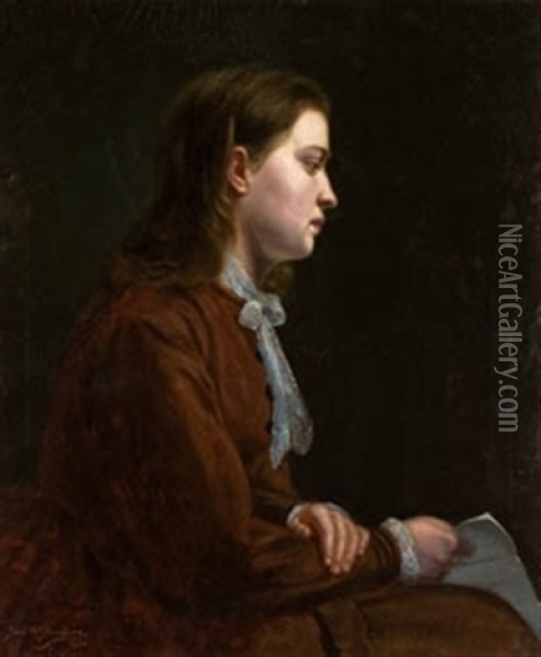 Retrato De Dama Con Carta Oil Painting - Jose Maria Fenollera
