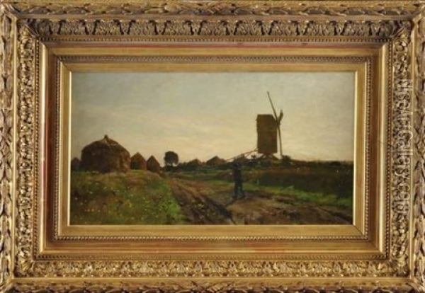 Sur La Route Du Moulin Oil Painting - Pierre Emmanuel Eugene Damoye