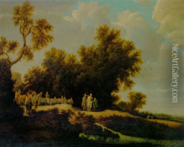 A Wooded Landscape With The Baptism Of The Eunuch Oil Painting - Salomon van Ruysdael