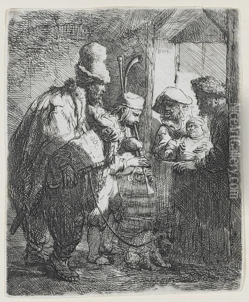 The Strolling Musicians (bartsch 119) Oil Painting - Rembrandt Van Rijn