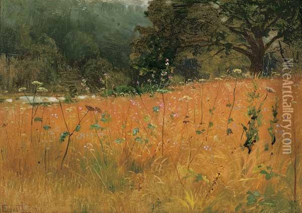 Field Of Wildflowers Oil Painting - Ernest Parton