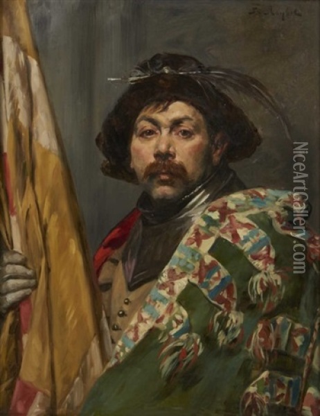 Militaire Tenant Un Chapeau Oil Painting - Ferdinand Victor Leon Roybet