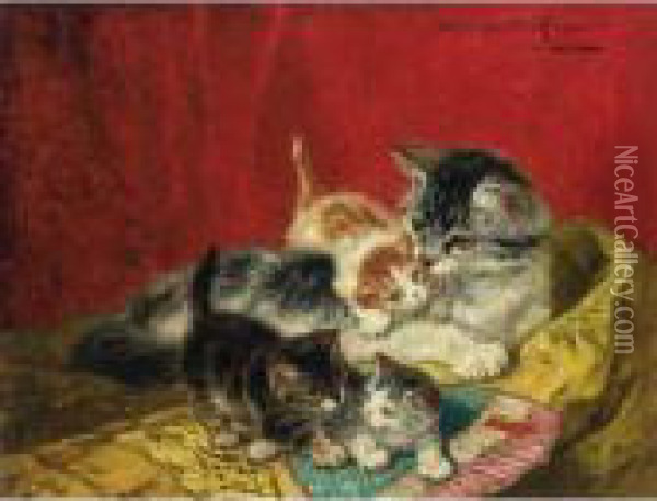 Kittens Playing With A Fan Oil Painting - Henriette Ronner-Knip