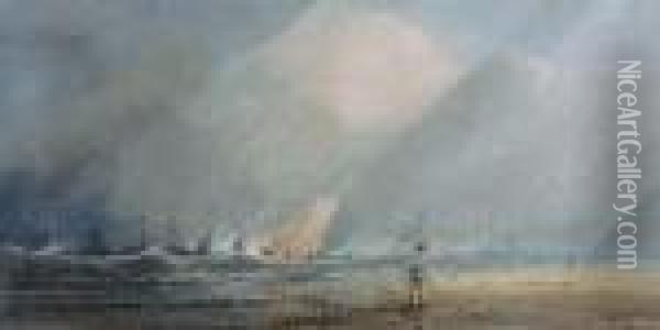 A Fishing Vessel Heading Out To Sea In A Squall Oil Painting - Anthony Vandyke Copley Fielding