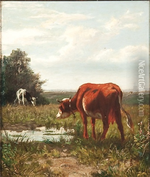 Landscape With Cows Watering Oil Painting - William Frederick Hulk
