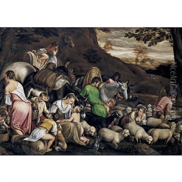 Jacob's Journey (collab. W/francesco Bassano) Oil Painting - Jacopo dal Ponte Bassano