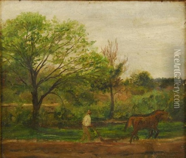 Man Plowing Oil Painting - Edward Bannister