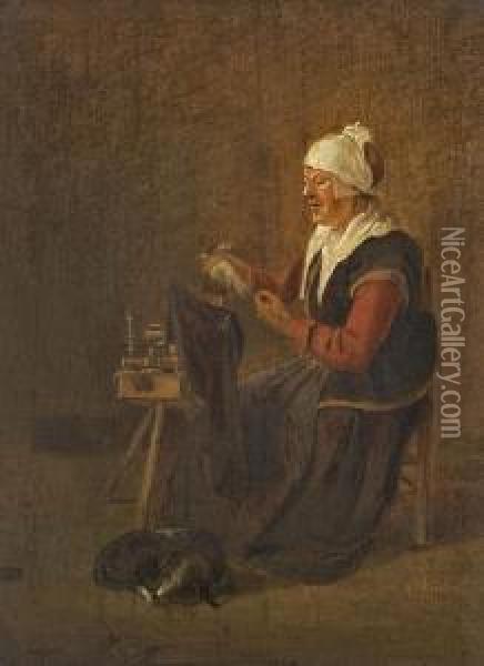 Alte Frau Amspinnrad Oil Painting - Quiringh Gerritsz. van Brekelenkam