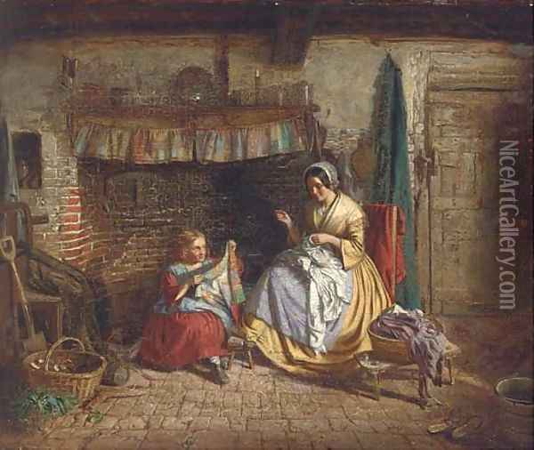 The sewing lesson Oil Painting - Thomas Webster