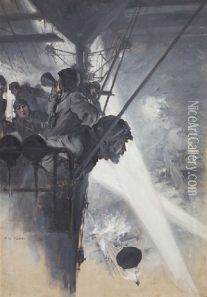 Fore And Aft He Bellowed. Heave On!, (illus. For Scribner's Magazine) Oil Painting - Frederick Coffay Yohn