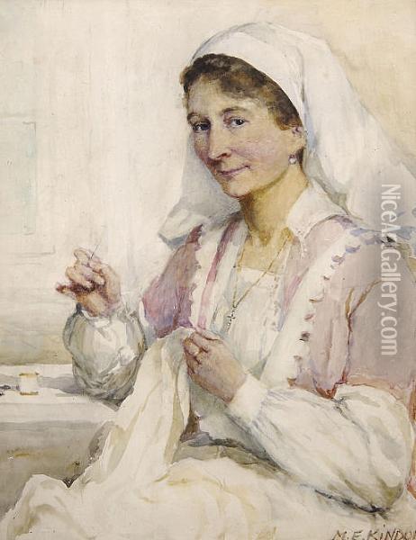 The Seamstress At Work Oil Painting - Mary Evelina Kindon