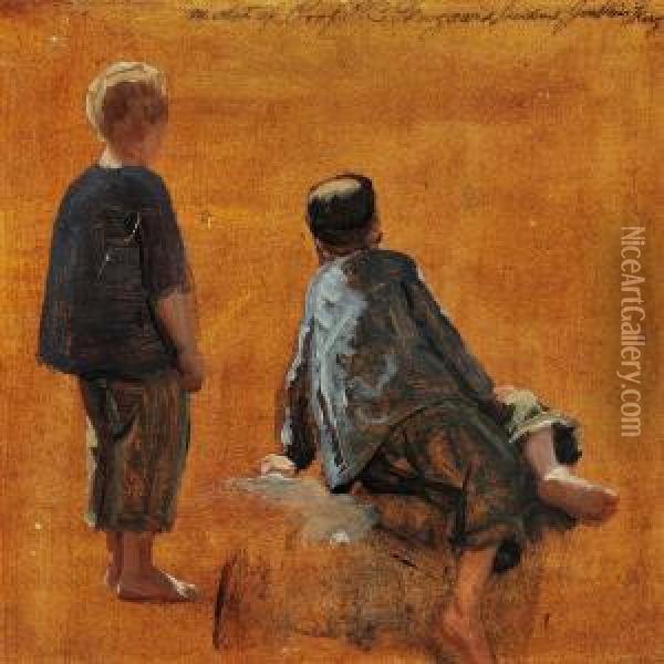 Study Of Two Boys Oil Painting - Peter Christian T. Skovgaard