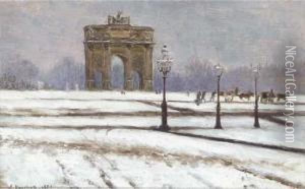 Le Carousel Du Louvre Dans Le Neige Oil Painting - Joseph-Felix Bouchor