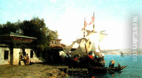 A Sailboat On The Bosphorus Oil Painting - Germain Fabius Brest