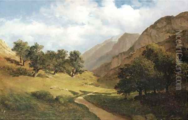 'Paysage au Servas', Switzerland Oil Painting - Alexandre Calame