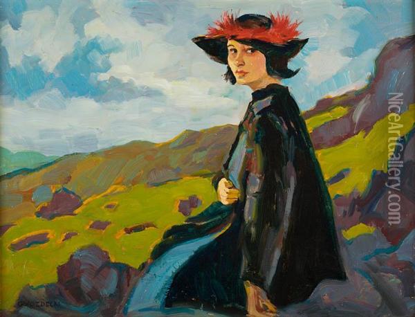 Kobieta W Kapeluszu, Ok. 1910 Oil Painting - Gustaw Gwozdecki