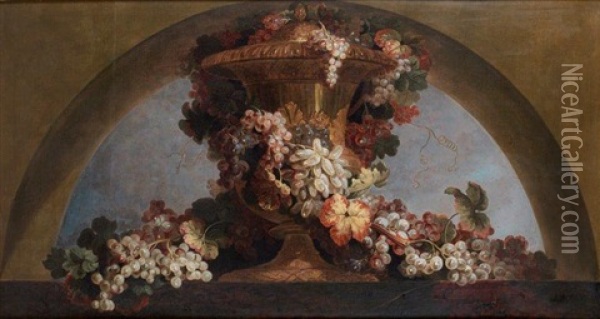 Guirlandes De Raisins Et De Pampres De Vignes Autour D'un Vase Oil Painting - Jean-Baptiste Belin de Fontenay the Elder