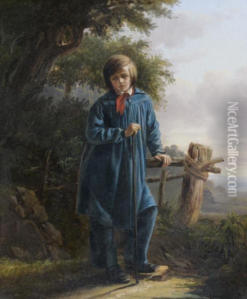 Jeune Homme En Pied Dans Un Paysage Oil Painting - Auguste-Xavier Leprince