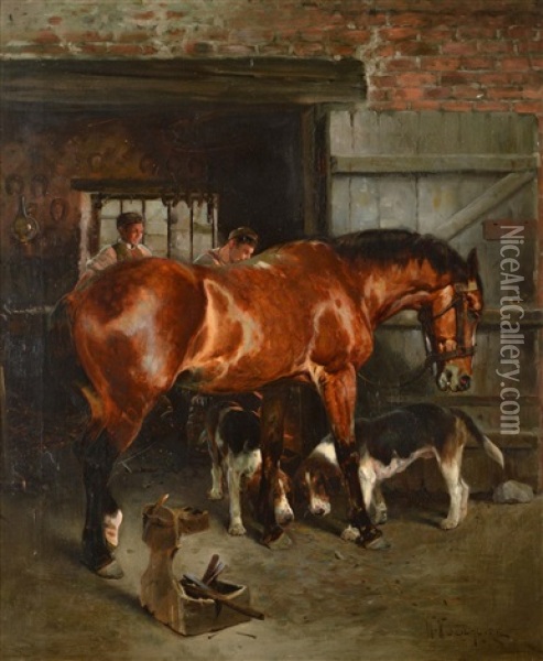 At The Forge Oil Painting - William Woodhouse