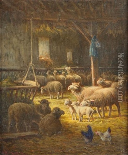 Les Moutons Dans La Bergerie Oil Painting - Charles H. Clair