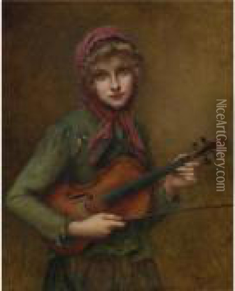 The Young Violin Player Oil Painting - Francois Martin-Kavel