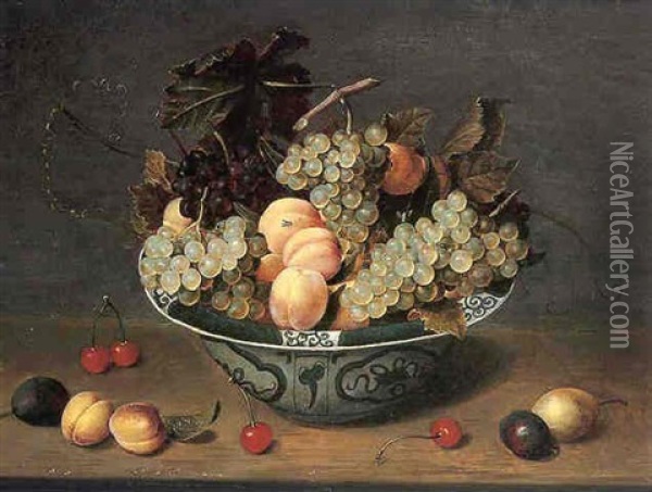 Nature Morte Aux Fruits Dans Une Coupe De Porcelaine Wang-li Oil Painting - Jacob van Hulsdonck