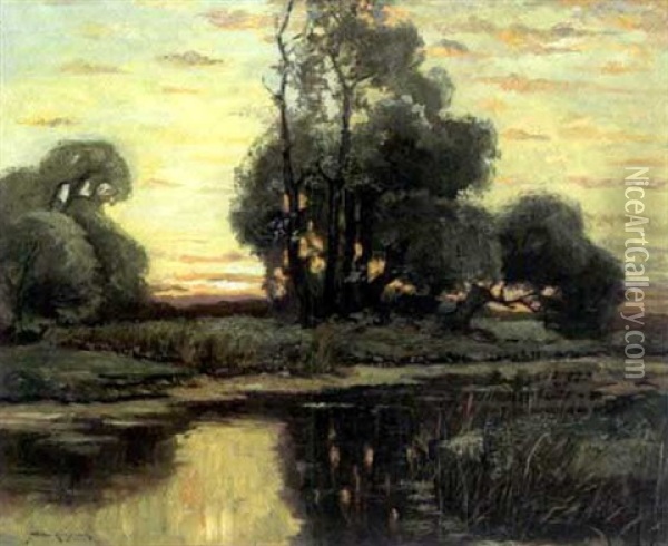 Landschaft Mit Gewasser Im Abendlicht Oil Painting - Konrad Alexander Mueller-Kurzwelly