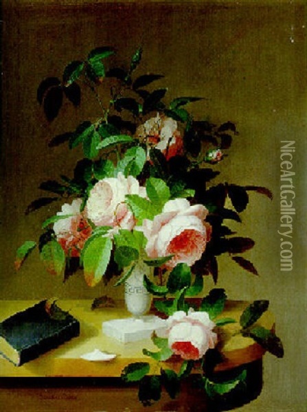 Still Life With Flowers And Book Oil Painting - Sarah Miriam Peale