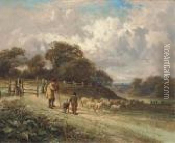A Lesson In Shepherding Oil Painting - David Cox