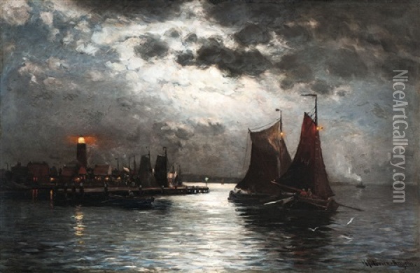 Mondschein An Der Insel Terschelling Oil Painting - Heinrich Petersen-Angeln