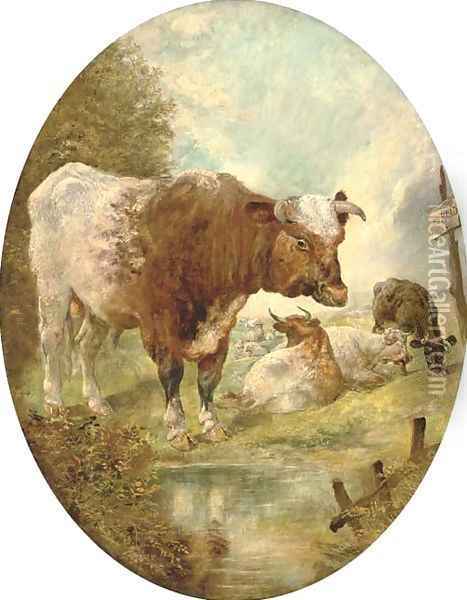 A bull in a landscape Oil Painting - William Huggins