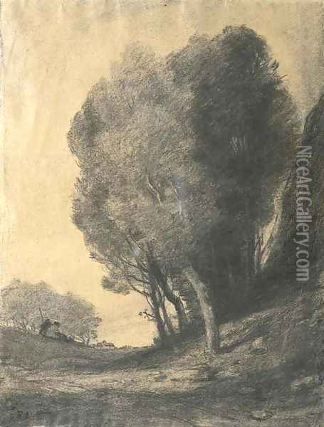 A landscape with figures by trees Oil Painting - Jean-Baptiste-Camille Corot