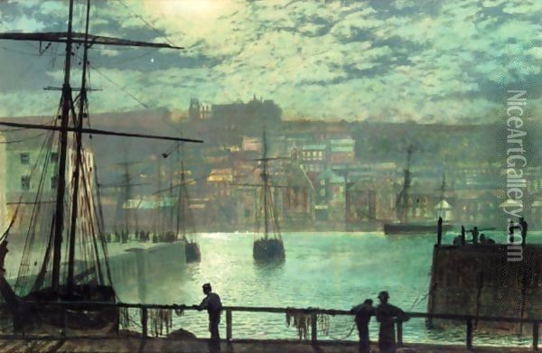 Whitby From Station Quay Oil Painting - John Atkinson Grimshaw