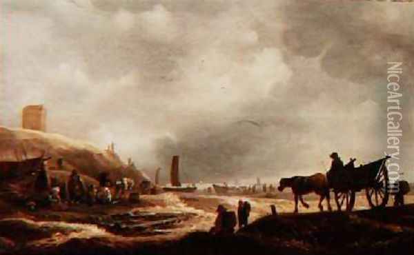 Dune Landscape with a Horsedrawn Cart Oil Painting - Willem Kool or Koolen