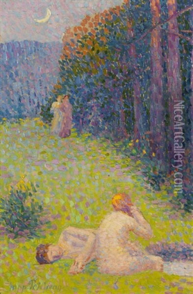 Badende In Sommerlicher Landschaft Oil Painting - Hippolyte Petitjean