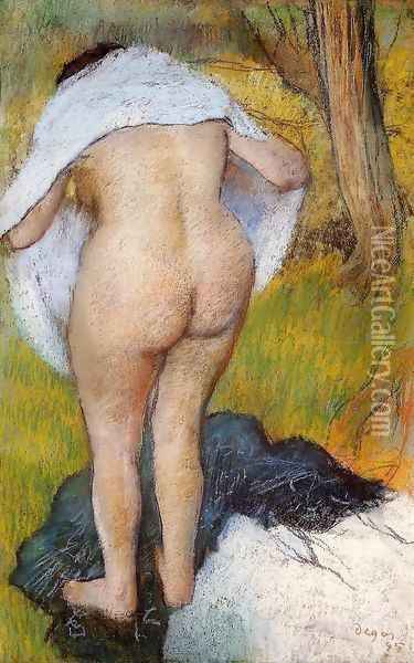 Nude Woman Pulling on Her Clothes Oil Painting - Edgar Degas