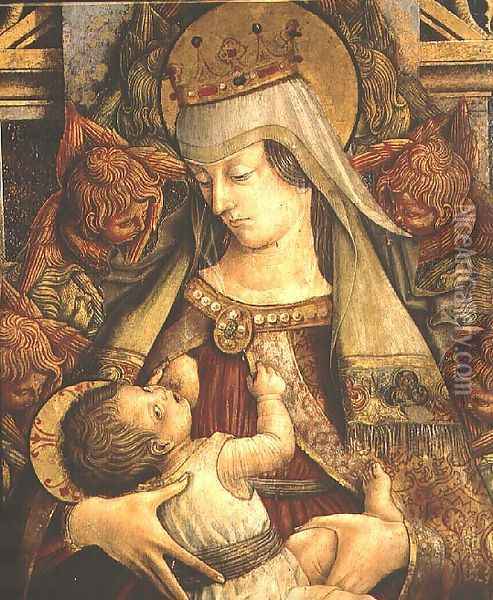 Madonna Suckling her Child (detail) Oil Painting - Carlo Crivelli