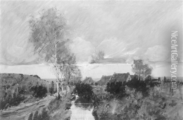 Moorlandschaft Mit Birken An Einem Wasserlauf Und Bauernhausern Oil Painting - Wilhelm (Willy) Lucas