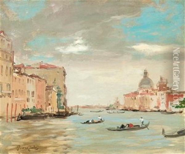 Gondolas On The Grand Canal With A View Of Santa Maria Della Salute Oil Painting - Italico Brass