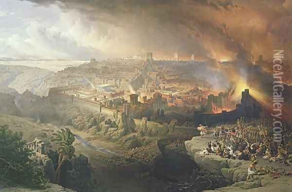 The Destruction of Jerusalem in 70 AD, engraved by Louis Haghe 1806-85 Oil Painting - David Roberts