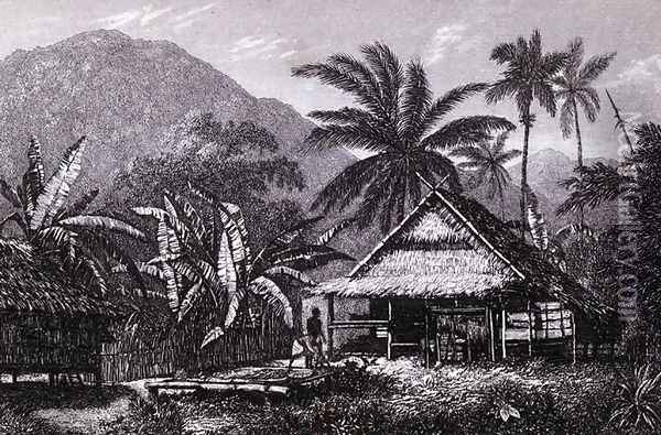View near Matavai Bay, Otaheite, engraved by Lieutenant Colonel Batty, from an account of the voyage of HMS Bounty by John Barrow, 1835 Oil Painting - John Webber